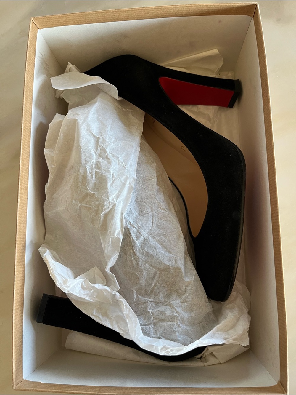 Christian Louboutin Black Suede Round-Toe Pumps - size 37 - Picture 5 of 14